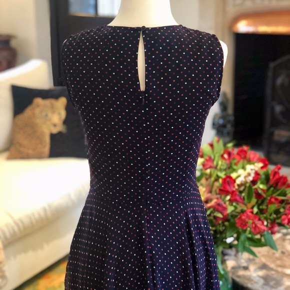 Hobbs London Navy Polka Dot Midi Dress - Picture 2 of 5